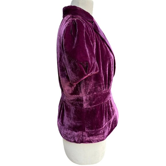 Work to Weekend Velvet Puff Short Sleeve Blazer Purple Dark Fairy Grunge 80s-10 - Picture 7 of 15